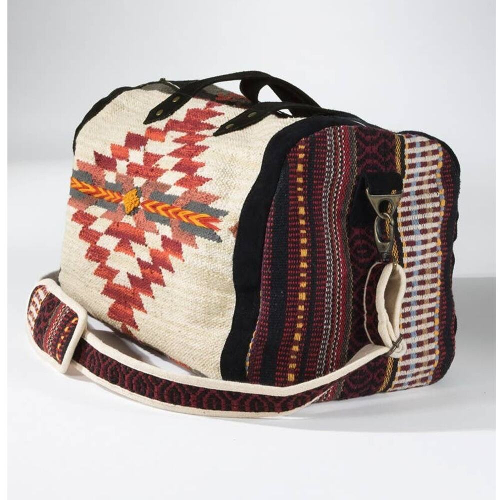Navajo Pattern Handwoven Duffel Bag with Suede Straps